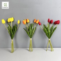 Bunga Tulip Parrot Putih Artificial PU 50CM 5 Tangkai Sentuhan Realistis untuk Dekorasi Pernikahan, Rumah, dan Pesta