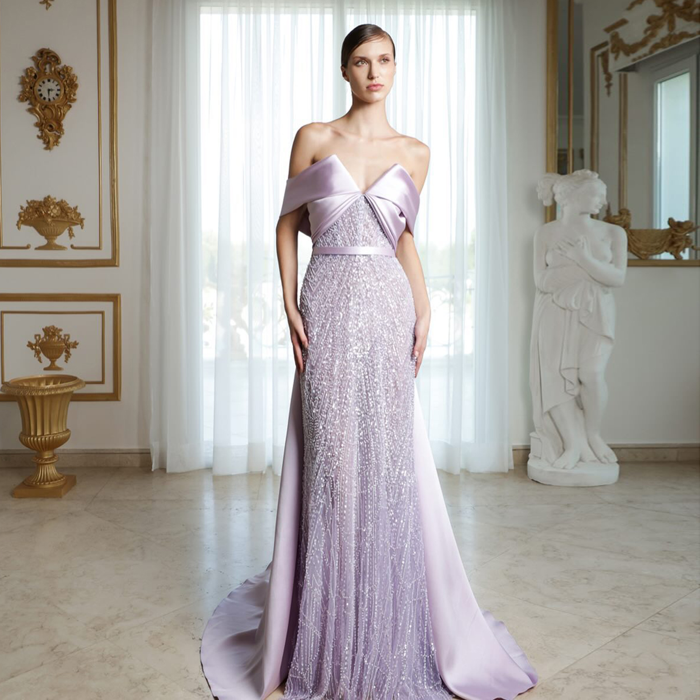 Best Selling Lilac Wedding Dress A-Line V-Neck Floor-Length Gown