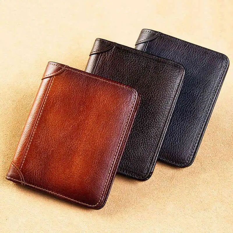2022 New gentlemen Wallet Vintage Real leather Wallet Man Money Bag Busins card holder Anti theft wallet