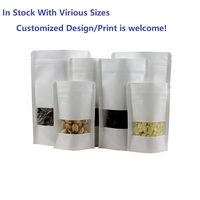 Stand up White Kraft Paper Reclosable Ziplock Plain Heat Sealable Food Packaging Doypack Pouches Bags With Matte Window