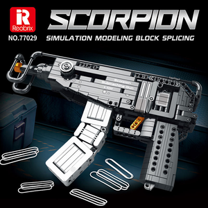 Reobrix 77029 MOC Scorpion pistolet rafale mitraillette modèle WW2 <span class=keywords><strong>arme</strong></span> militaire armes à <span class=keywords><strong>feu</strong></span> bricolage blocs de construction briques jouets ensembles - Product Image 2
