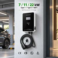 Chargeur de voiture électrique AC 7 11 22 kW Type 1 J1772 Type 2 GB/T OCPP RFID WiFi 4G Borne de recharge murale pour véhicules électriques IP54