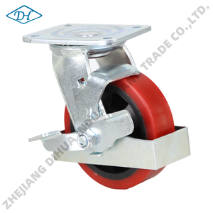 5 Inch <strong>PU</strong> <strong>Caster</strong> with Plastic Core, 127*36, Side Brake, with Guard - Product Image 1