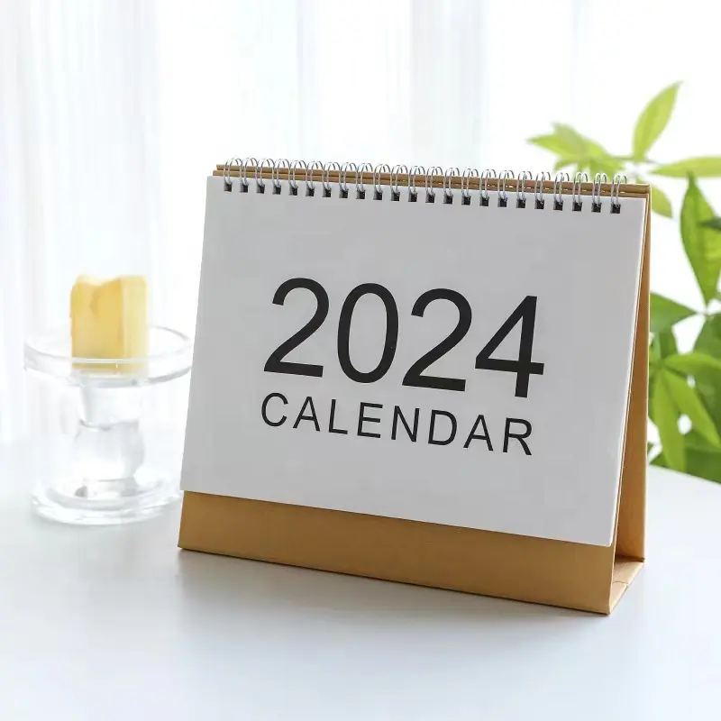 Zeamor 2024 Table Calendars Customized Simple Paperboard ECO Wire Binding Ring Desk Calendar