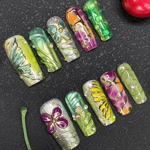 10 Uds. <span class=keywords><strong>Uñas</strong></span> Postizas Hechas a Mano, <span class=keywords><strong>Elegantes</strong></span>, <span class=keywords><strong>de</strong></span> Lujo, Brillantes, <span class=keywords><strong>Acrílicas</strong></span> Gruesas, Manicura Artificial, Gel UV, Talladas, Duraderas - Product Image 1