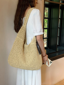 Bolsos de Hombro de Moda para Mujer, de Dos Tonos, con Letras, Bolsos Cruzados Casuales de Verano para Viaje, Tejidos, de Paja, de Poliéster - Product Image 3