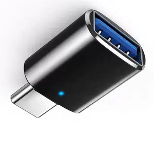 Konverter USB C Ke A Aluminium dengan Lampu Biru untuk Perangkat Tipe C Adaptor USB C Ke USB 3.0 OTG