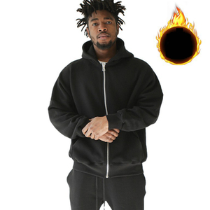 Sudadera con capucha de forro polar de 400 g/m² con cremallera completa sin cordón, OEM, negra, con cremallera, al por mayor - Product Image 1