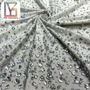 Nặng Handmade Tulle Rhinestone Ngọc Trai Lưới Ren Vải Sang Trọng Đám Cưới Cô Dâu Tinh Thể Đá Ngọc Trai Ren Vải Cho Buổi Tối Ăn Mặc - Product Image 5