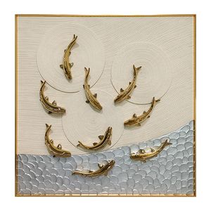 Trang trí nội thất nghệ thuật hiện đại handmade gốm may mắn cá điêu khắc cứu trợ Kết cấu vải Acrylic sơn cho 3D trang trí tường - Product Image 1