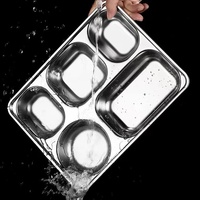 Assiette carrée en acier inoxydable Dexi DX-0026, écologique, de qualité alimentaire, avec couvercle divisé, pour le camping en plein air, les pique-niques, les barbecues et l'école