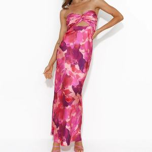 Vestido Maxi Casual sin Tirantes con Estampado de Verano, Color Rosa, para Mujer - Product Image 1