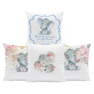 环保抱枕盒可爱大象照片天蓝色白色45X45Cm厘米天鹅绒靠垫覆盖儿童装饰客厅