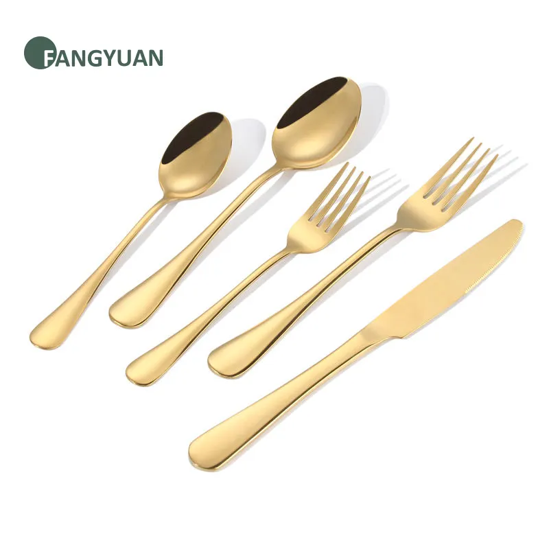 FANGYUAN classic luxury hotel steel gold soup spoons teaspoon mirror spoon and fork set stainless cuttlery flatware