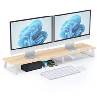 Organisateurs de bureau JQ et stockage 2 moniteurs support avec tiroir étagère de bureau pour ordinateur portable imprimante TV