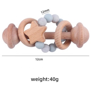 Varilla de molienda de dientes para recién nacidos de madera orgánica, cuentas de silicona, juguete para masticar bebés, estrellas de haya, <span class=keywords><strong>anillo</strong></span> para mordedores de bebé - Product Image 6