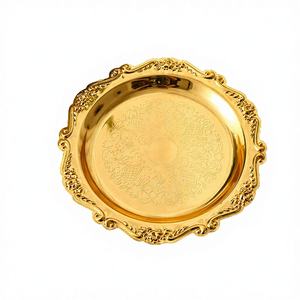 Bandeja Redonda Clásica de Lujo para Toallas, Dorada, de Acero Inoxidable 304, Plato para Servilletas, Ecológico, Plato para Postres para Fiestas - Product Image 3