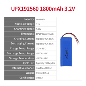 Tùy chỉnh LiFePO4 ufx192560 3.2V 1800mAh chất lượng cao Trung Quốc Pin Nhà cung cấp LFP di động pin có thể sạc lại UN38.3 - Product Image 2