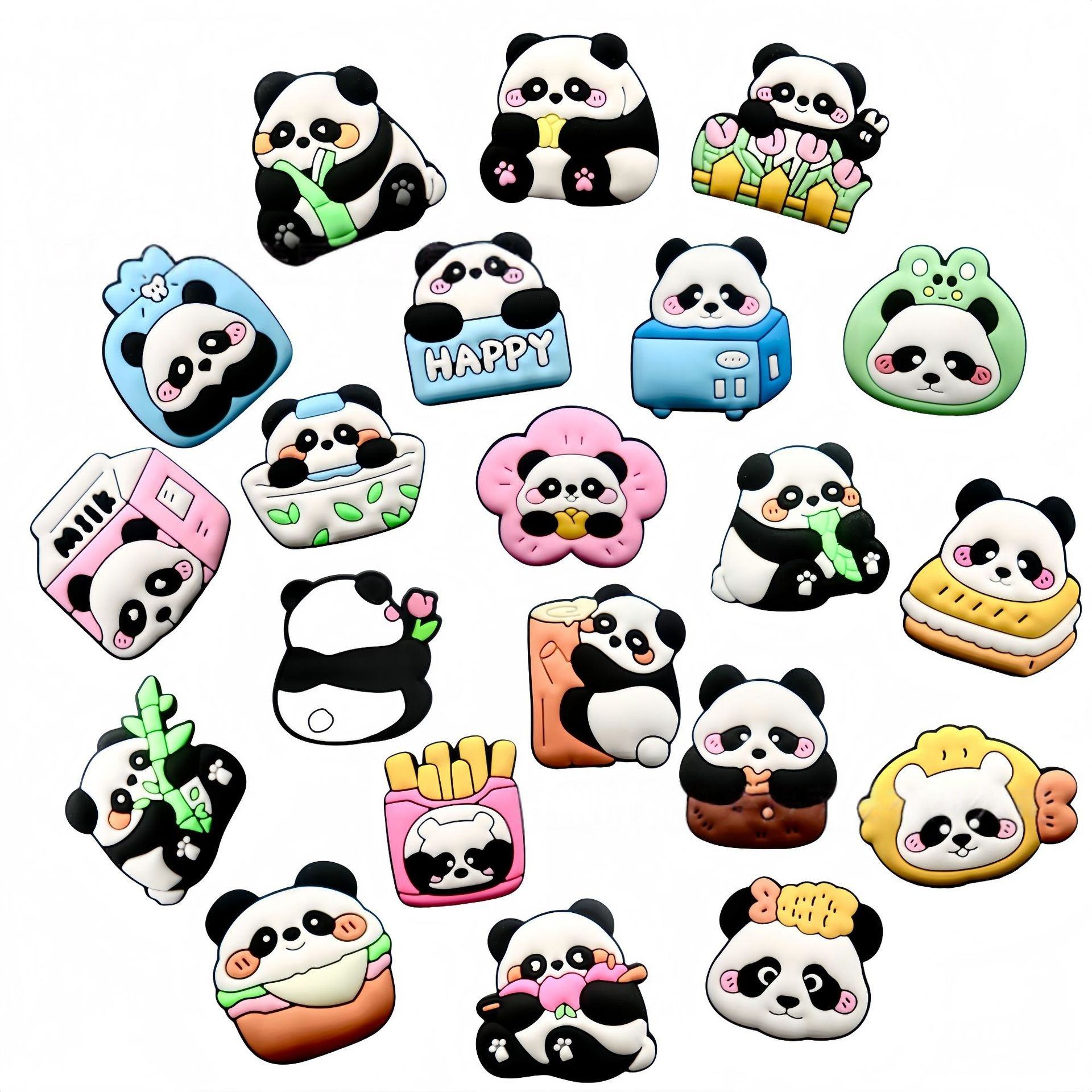 2025 New Panda Shoe Charms Set Colorful Cartoon Children's Lovely PVC Material Washable Shoes Charms
