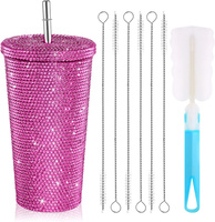 Gobelet de luxe avec paille, cristaux et strass scintillants, style luxueux, avec couvercle, tasse en cristal