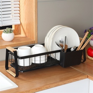 <b>Kitchen</b> Dish Racks Standing Type Modern Stainless Steel Double Tier Waterproof Drain Storage for Countertops Sinks Tableware - Product Image 2