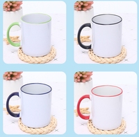 Tasse à café en céramique personnalisée avec poignée colorée tasse à sublimation de 11oz vente en gros