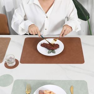 Set de table carré en cuir personnalisable de haute qualité, style nordique, bicolore, imperméable, résistant à la chaleur, isolant - Product Image 3