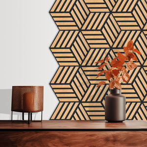 Panel <span class=keywords><strong>Acústico</strong></span> Decorativo de Madera <span class=keywords><strong>para</strong></span> Interiores, Panel <span class=keywords><strong>Acústico</strong></span> Hexagonal Insonorizante con Acabado de Chapa de Madera y Flecos de Poliéster <span class=keywords><strong>para</strong></span> Paredes - Product Image 2