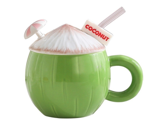 Werbegeschenk-Tassen Kreative Ins-Style Sommer-Kokosnuss-Tasse Niedliche Keramiktasse Großvolumige Wassertasse mit Deckel - Product Image 1