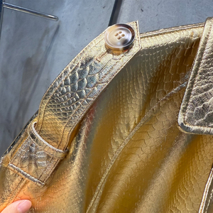 Vêtements en cuir brillant à la mode Vestes en cuir uniques pour femmes Veste en cuir <span class=keywords><strong>longue</strong></span> <span class=keywords><strong>dorée</strong></span> - Product Image 5