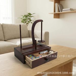 Support à fil en bois avec tiroir, porte-bobines rotatif à 360° pour le rangement des travaux à tricoter, type sur pied multifonctionnel - Product Image 5