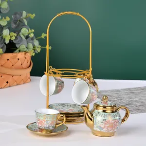 Luxo moderno conjunto de chá Personalizado xícara de Chá Pote de cerâmica Chinesa banhado a Ouro Completo conjunto de chá de café