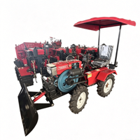 Tractor Agrícola Pequeño de Cuatro Ruedas en Oferta, Equipado con Toldo, Rotocultivador y Pala Frontal para Diversas Operaciones Agrícolas