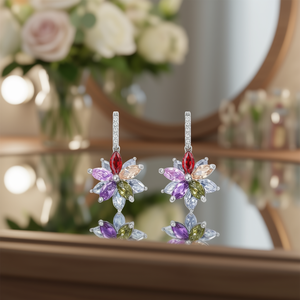 Orecchini a lobo con fiore di cristallo bianco E336, placcati in argento 925, gioielli da festa da donna - Product Image 2