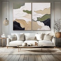 Grande Peinture à l'Huile Abstraite Texturée Faite à la Main sur Toile Beige Vert Noir, Diptyque Moderne pour Mur Intérieur, Taille Personnalisable