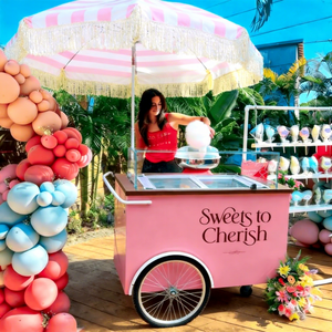 Chariot de vente ambulante compact pour desserts glacés, avec grand espace de rangement, auvent météo, mobile, pour parc, plage, vente de nourriture - Product Image 1