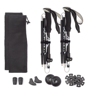 Bâtons de trekking légers, télescopiques et pliables, équipement de randonnée en plein air avec sac de transport et crampons à neige - Product Image 1