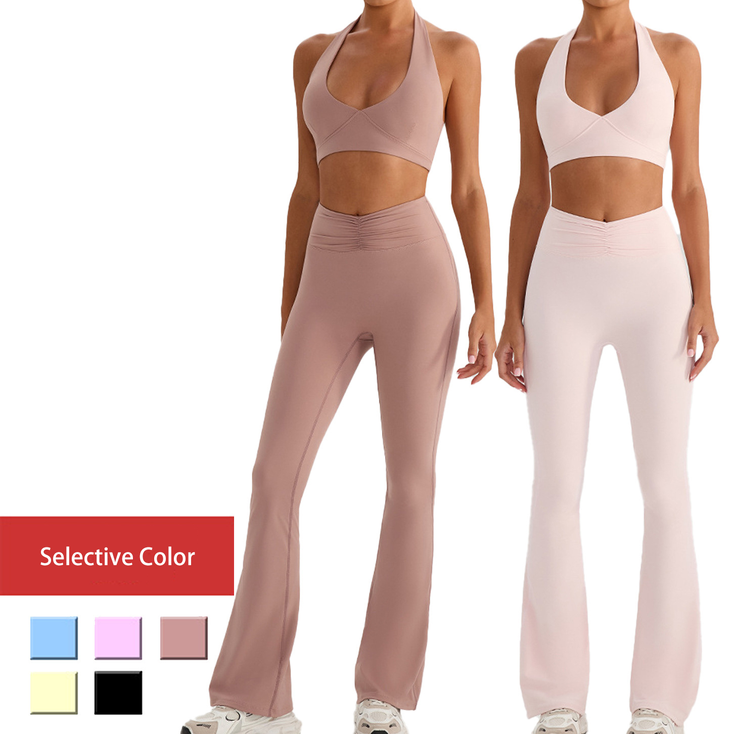 FH Custom Logo Yoga Set High Quality Womens Lounge Wear Wide Waistband Nylon Spandex Yoga Pants Polyester Sport Bra