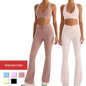 FH Custom Logo Yoga Set High Quality Womens Lounge Wear Wide Waistband Nylon Spandex Yoga Pants Polyester Sport Bra