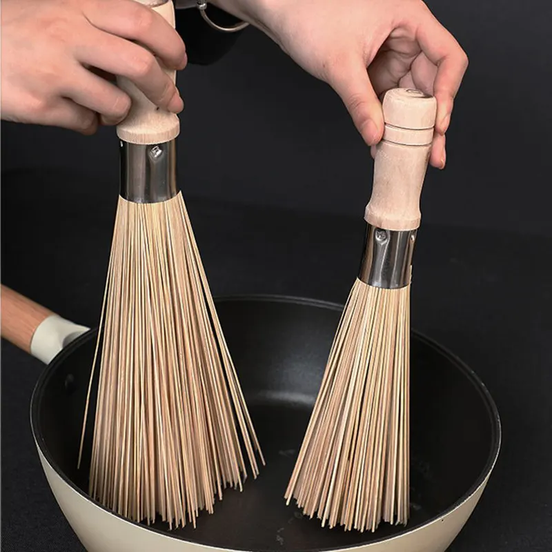 中型キッチンツール竹鍋ブラシエコ生分解性木製竹皿パンスクラブクリーニングブラシ