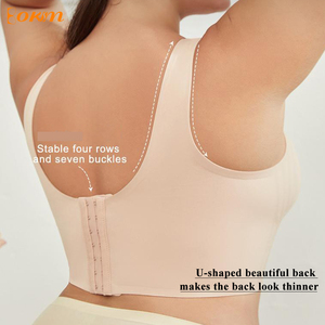 7列ボタン付きプッシュアッププラスサイズブラ 女性用 スムースシームレスミニマイザーブラ ギャザー入り たるみ防止 フル薄型カップ ワイヤレスブラ - Product Image 2