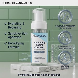 <span class=keywords><strong>Limpiador</strong></span> Facial <span class=keywords><strong>Hidratante</strong></span> con Ceramidas de Marca Privada, Repara la Barrera Cutánea, Espuma Limpiadora Facial al por Mayor para Piel Normal a Seca, 150 ml - Product Image 3