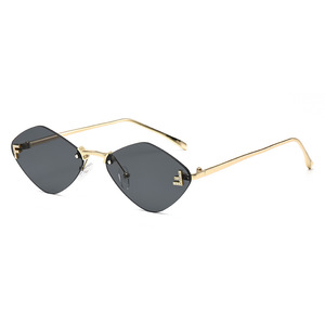 F Shape Rhinestone <b>Frameless</b> Sunglasses Diamond Shape Women Metal <b>Frame</b> Gold UV400 Sun Protection Lenses - Product Image 5