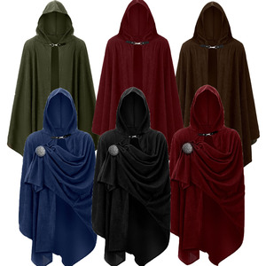 <span class=keywords><strong>Mantello</strong></span> con Cappuccio Medievale per Halloween, <span class=keywords><strong>Mantello</strong></span> Rinascimentale, Sciarpa Vichinga, Costume Retrò, Sciarpa Lavorata a Maglia con Texture Waffle e Spilla - Product Image 1