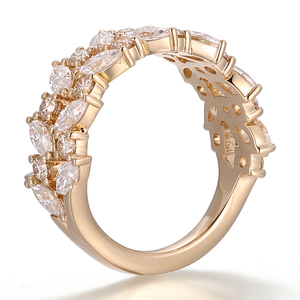 Anelli a Mezza Eternità a Due File, <span class=keywords><strong>Gioielli</strong></span> Personalizzati, Anello in Oro Massiccio 10K con Moissanite Taglio Marquise e Rotondo, Anello <span class=keywords><strong>di</strong></span> Fidanzamento o Regalo <span class=keywords><strong>di</strong></span> Compleanno - Product Image 4