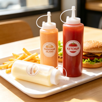 Bouteilles souples en plastique PE pour sauces, 8oz, 12oz, 16oz, rechargeables, pour sauce chili, vinaigrette, ketchup, moutarde