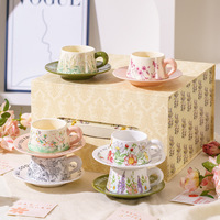 Ensemble de tasses à thé en céramique, théière, soucoupes, tasses à café, design rétro, luxe léger, vintage, élégant, boîte cadeau pour cadeaux de mariage