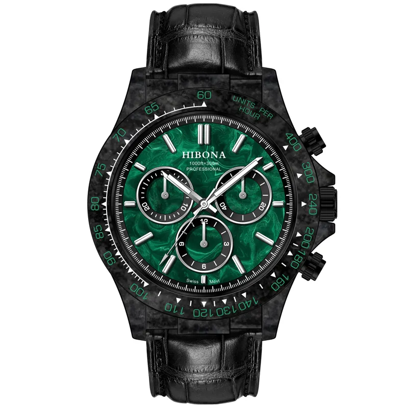 Jam tangan pabrik Shenzhen kualitas terbaik OEM 40mm 4130 jam tangan serat karbon Dial Malachite mewah