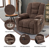 Fauteuil inclinable électrique robuste en chenille marron, grande capacité de charge 350 lbs, avec deux ports USB et porte-gobelets