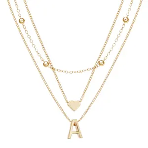 Nouveau 26 Lettre Collier Amour Coeur Perles Rondes Lettre 3 Couche Pendentif Collier Collier Fourniture - Product Image 1